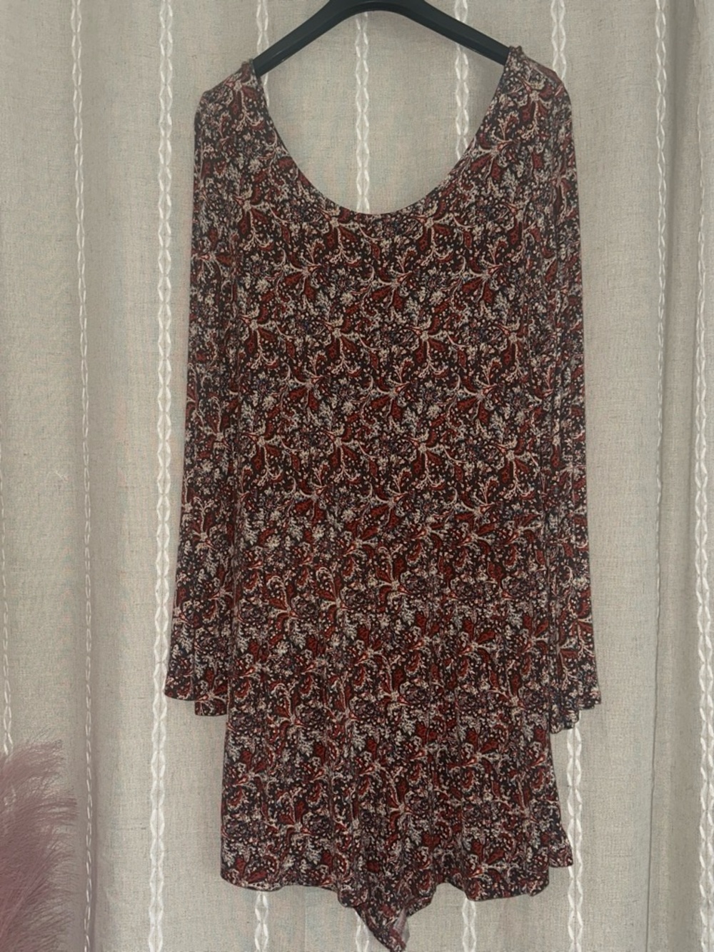 Brown Floral Long-Sleeve Scoop Neck romper